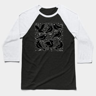 Cute black cartoon crows illustration Baseball T-Shirt